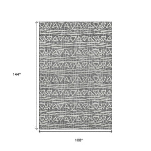 HomeRoots 9' X 12' Modern Charcoal & Ivory Geometric Area Rug - Washable, UV Protected, Stain Resistant Design 661706