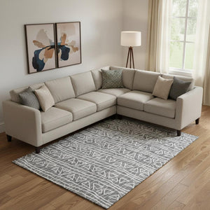 HomeRoots 9' X 12' Modern Charcoal & Ivory Geometric Area Rug - Washable, UV Protected, Stain Resistant Design 661706