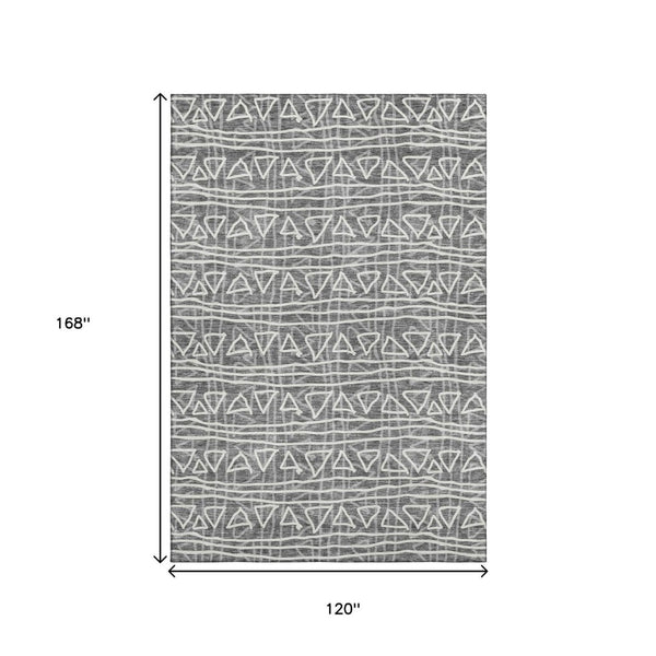 HomeRoots 10' Charcoal and Ivory Geometric Area Rug – Stylish, Washable, UV-Protected for Busy Homes 661707