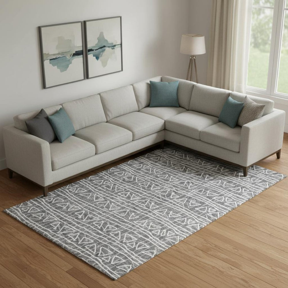HomeRoots 10' Charcoal and Ivory Geometric Area Rug – Stylish, Washable, UV-Protected for Busy Homes 661707