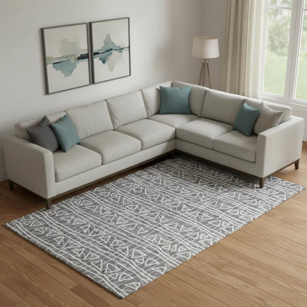 HomeRoots 10' Charcoal and Ivory Geometric Area Rug – Stylish, Washable, UV-Protected for Busy Homes 661707