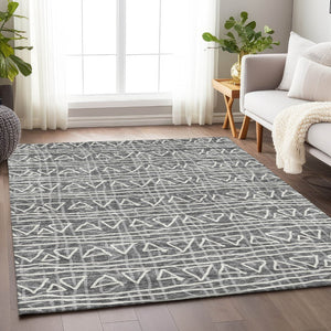 HomeRoots 10' Charcoal and Ivory Geometric Area Rug – Stylish, Washable, UV-Protected for Busy Homes 661707