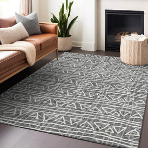 HomeRoots 10' Charcoal and Ivory Geometric Area Rug – Stylish, Washable, UV-Protected for Busy Homes 661707