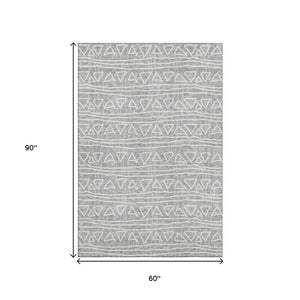 HomeRoots 5' X 8' Gray And Silver Geometric Area Rug - Washable, UV-Protected, Durable Design for Modern Homes 661715