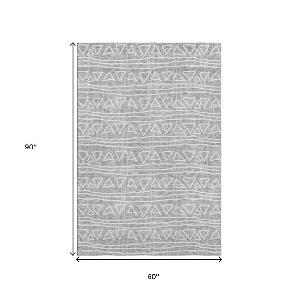 HomeRoots 5' X 8' Gray And Silver Geometric Area Rug - Washable, UV-Protected, Durable Design for Modern Homes 661715