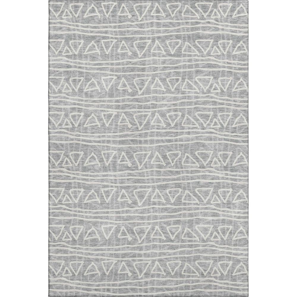 HomeRoots 5' X 8' Gray And Silver Geometric Area Rug - Washable, UV-Protected, Durable Design for Modern Homes 661715