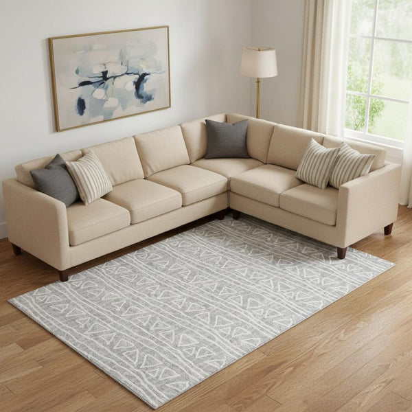 HomeRoots 8' X 10' Gray and Silver Geometric Area Rug - Washable, UV-Protected, Perfect for Homes with Kids & Pets 661717