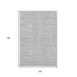 HomeRoots 10' Gray and Silver Geometric Area Rug - Washable, UV Protected, Durable for Homes with Kids & Pets 661719