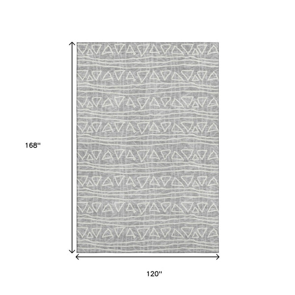HomeRoots 10' Gray and Silver Geometric Area Rug - Washable, UV Protected, Durable for Homes with Kids & Pets 661719
