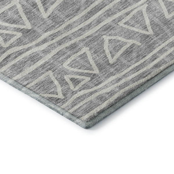 HomeRoots 10' Gray and Silver Geometric Area Rug - Washable, UV Protected, Durable for Homes with Kids & Pets 661719