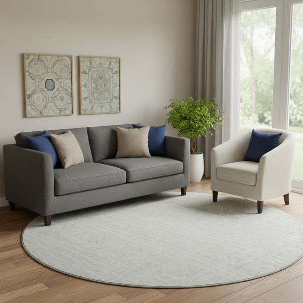 HomeRoots 8' Ivory and Beige Geometric Washable Round Area Rug – Durable, Stylish, UV-Protected for Any Space 661728