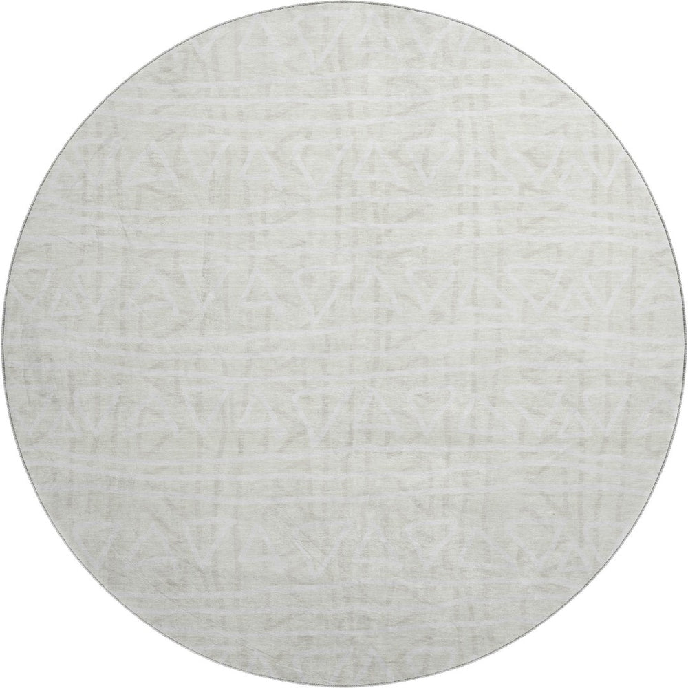 HomeRoots 8' Ivory and Beige Geometric Washable Round Area Rug – Durable, Stylish, UV-Protected for Any Space 661728