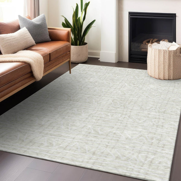 HomeRoots 8' X 10' Ivory and Beige Geometric Area Rug – Washable, Stain Resistant, UV Protected for Modern Homes 661729