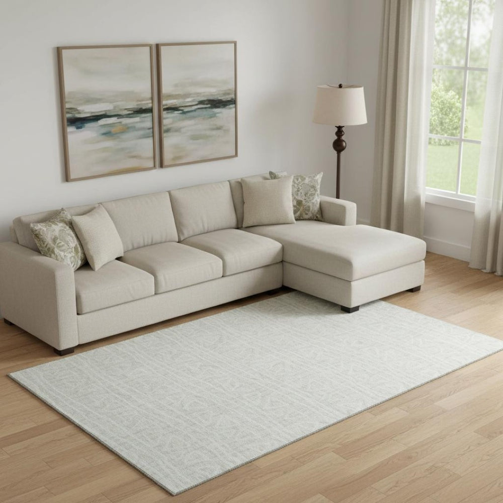 HomeRoots 10' X 14' Ivory and Beige Geometric Area Rug – Stylish, Durable, Stain-Resistant with UV Protection! 661731