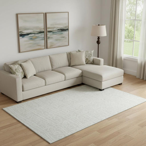 HomeRoots 10' X 14' Ivory and Beige Geometric Area Rug – Stylish, Durable, Stain-Resistant with UV Protection! 661731