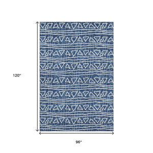 HomeRoots 8' X 10' Stylish Navy Blue & Ivory Geometric Washable Area Rug with UV Protection for Everyday Use 661741