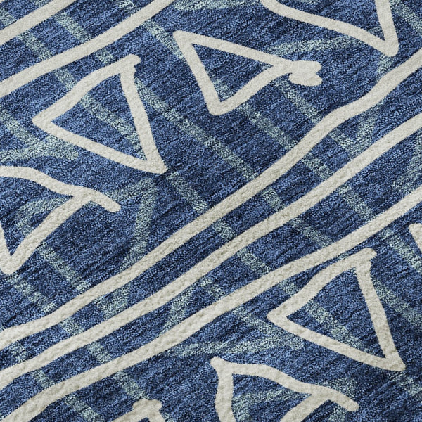 HomeRoots 8' X 10' Stylish Navy Blue & Ivory Geometric Washable Area Rug with UV Protection for Everyday Use 661741