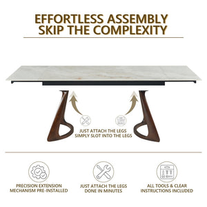 English Elm Retractable Sintered Stone Extendable Dining Table Seats Eight with Steel Base W5630S00001