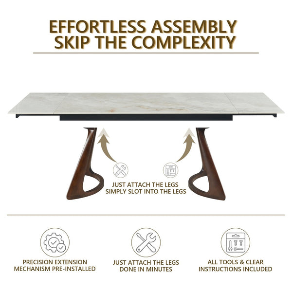 English Elm Retractable Sintered Stone Extendable Dining Table Seats Eight with Steel Base W5630S00001