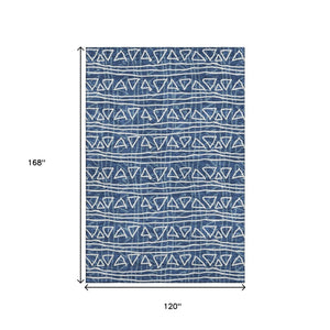 HomeRoots 10' X 14' Navy Blue & Ivory Geometric Area Rug - Washable, UV Protected, Perfect for High-Traffic Spaces 661743