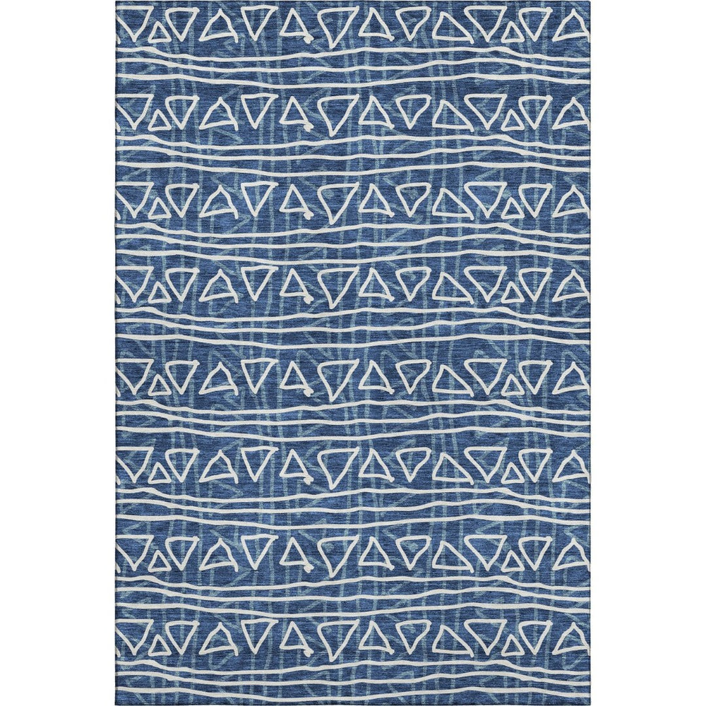 HomeRoots 10' X 14' Navy Blue & Ivory Geometric Area Rug - Washable, UV Protected, Perfect for High-Traffic Spaces 661743