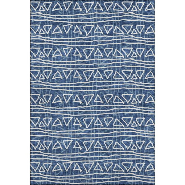 HomeRoots 10' X 14' Navy Blue & Ivory Geometric Area Rug - Washable, UV Protected, Perfect for High-Traffic Spaces 661743