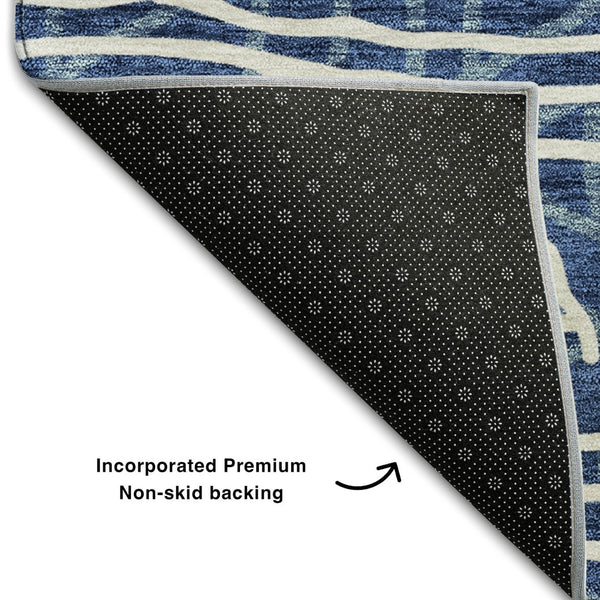 HomeRoots 10' X 14' Navy Blue & Ivory Geometric Area Rug - Washable, UV Protected, Perfect for High-Traffic Spaces 661743