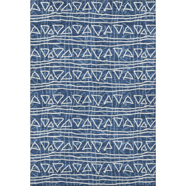 HomeRoots 10' X 14' Navy Blue & Ivory Geometric Area Rug - Washable, UV Protected, Perfect for High-Traffic Spaces 661743