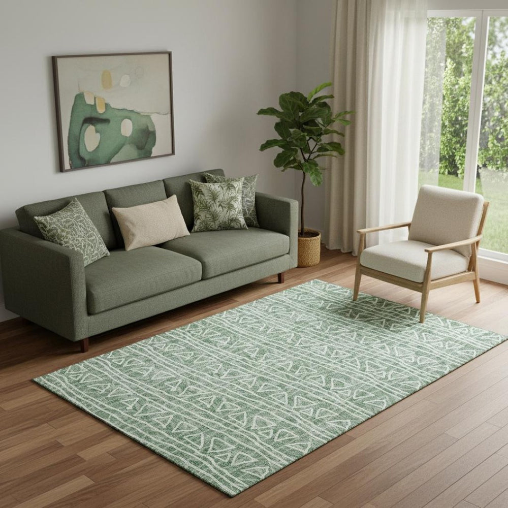 HomeRoots 5' X 8' Sage and Ivory Geometric Area Rug - UV Protected, Washable, Durable, Perfect for Homes 661751