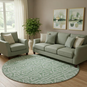 HomeRoots 8' Sage and Ivory Geometric Round Rug - Stylish, Washable, UV-Protected for Homes with Kids & Pets 661752