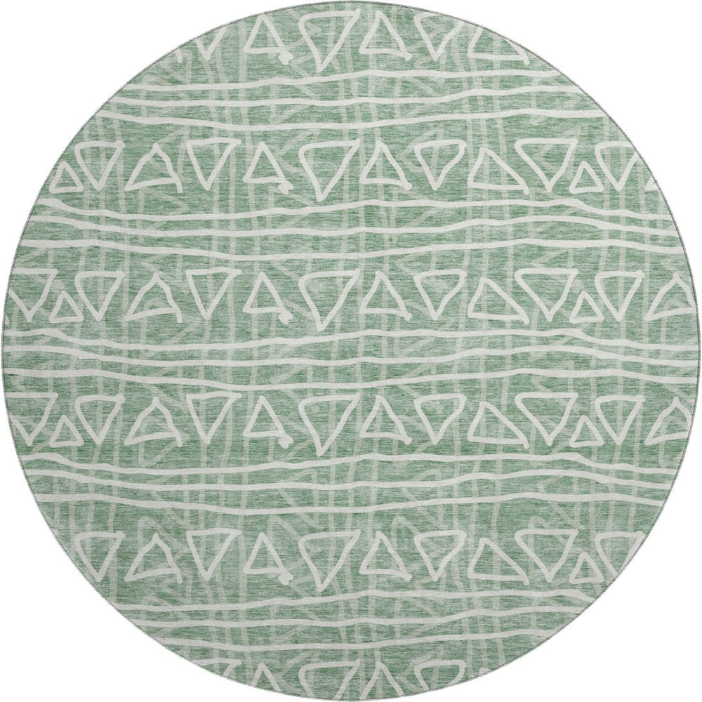 HomeRoots 8' Sage and Ivory Geometric Round Rug - Stylish, Washable, UV-Protected for Homes with Kids & Pets 661752