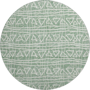 HomeRoots 8' Sage and Ivory Geometric Round Rug - Stylish, Washable, UV-Protected for Homes with Kids & Pets 661752