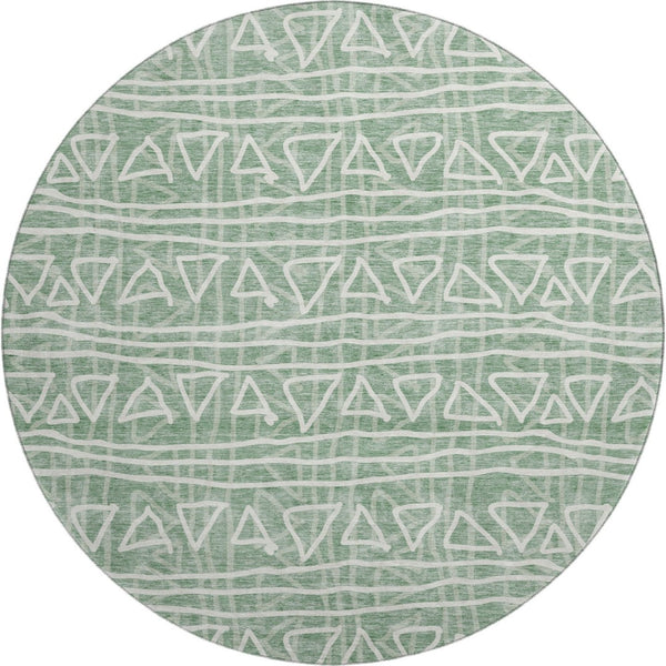 HomeRoots 8' Sage and Ivory Geometric Round Rug - Stylish, Washable, UV-Protected for Homes with Kids & Pets 661752