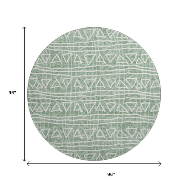 HomeRoots 8' Sage and Ivory Geometric Round Rug - Stylish, Washable, UV-Protected for Homes with Kids & Pets 661752
