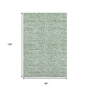 HomeRoots 8' X 10' Sage And Ivory Geometric Area Rug - Washable, UV Protected, Soft Polyester for Daily Use 661753