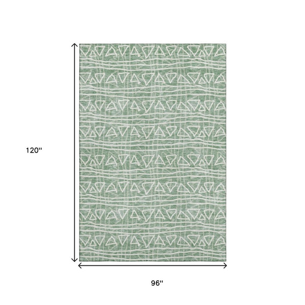 HomeRoots 8' X 10' Sage And Ivory Geometric Area Rug - Washable, UV Protected, Soft Polyester for Daily Use 661753