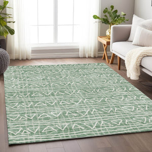 HomeRoots 8' X 10' Sage And Ivory Geometric Area Rug - Washable, UV Protected, Soft Polyester for Daily Use 661753