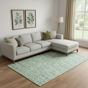 HomeRoots 9' X 12' Sage and Ivory Geometric Area Rug – Washable, UV Protected, Durable Style for Busy Homes 661754