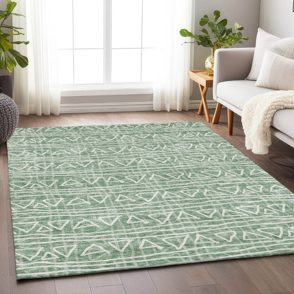 HomeRoots 9' X 12' Sage and Ivory Geometric Area Rug – Washable, UV Protected, Durable Style for Busy Homes 661754