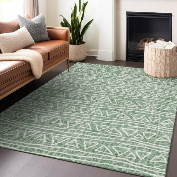HomeRoots 9' X 12' Sage and Ivory Geometric Area Rug – Washable, UV Protected, Durable Style for Busy Homes 661754