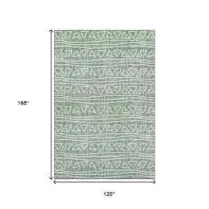 HomeRoots 10' X 14' Sage and Ivory Geometric Area Rug - Washable, UV-Protected, Durable for High-Traffic Spaces 661755