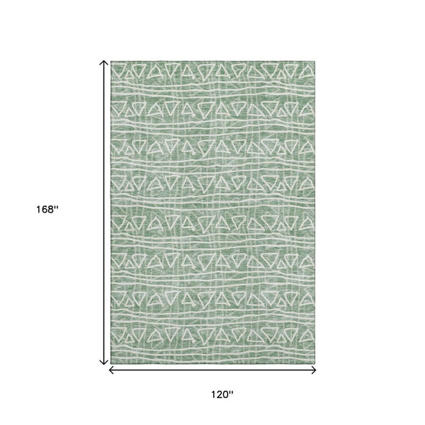 HomeRoots 10' X 14' Sage and Ivory Geometric Area Rug - Washable, UV-Protected, Durable for High-Traffic Spaces 661755