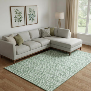 HomeRoots 10' X 14' Sage and Ivory Geometric Area Rug - Washable, UV-Protected, Durable for High-Traffic Spaces 661755