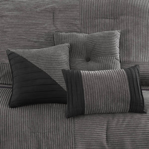 English Elm 7 Piece Micro Corduroy Comforter Set - Luxurious Grey California King Bedding Ensemble For Year-Round Comfort B035P266663