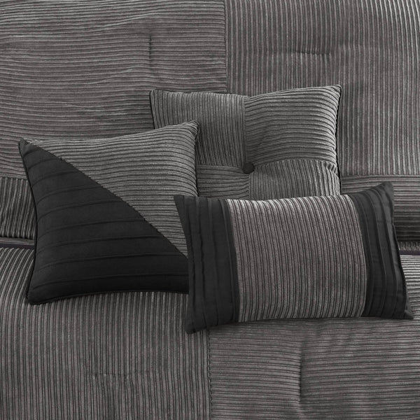 English Elm 7 Piece Micro Corduroy Comforter Set - Luxurious Grey California King Bedding Ensemble For Year-Round Comfort B035P266663