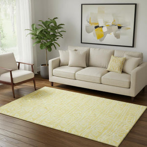 HomeRoots 5' X 8' Washable Yellow & Ivory Geometric Area Rug with UV Protection for Modern Home Décor 661775