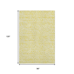 HomeRoots 8' X 10' Vibrant Yellow & Ivory Geometric Area Rug - Washable, UV-Resistant, Perfect for Homes! 661777