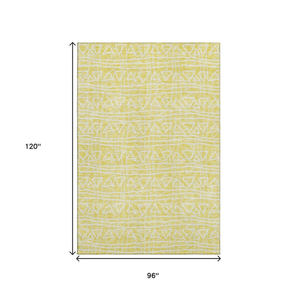HomeRoots 8' X 10' Vibrant Yellow & Ivory Geometric Area Rug - Washable, UV-Resistant, Perfect for Homes! 661777