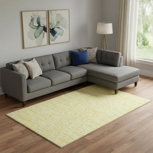 HomeRoots 8' X 10' Vibrant Yellow & Ivory Geometric Area Rug - Washable, UV-Resistant, Perfect for Homes! 661777