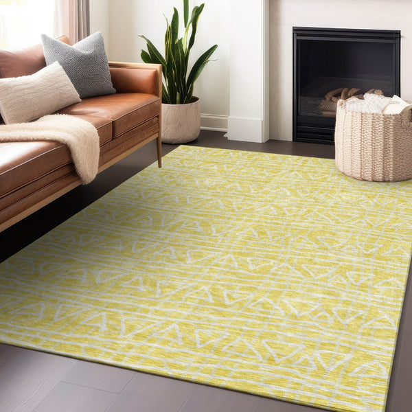HomeRoots 8' X 10' Vibrant Yellow & Ivory Geometric Area Rug - Washable, UV-Resistant, Perfect for Homes! 661777